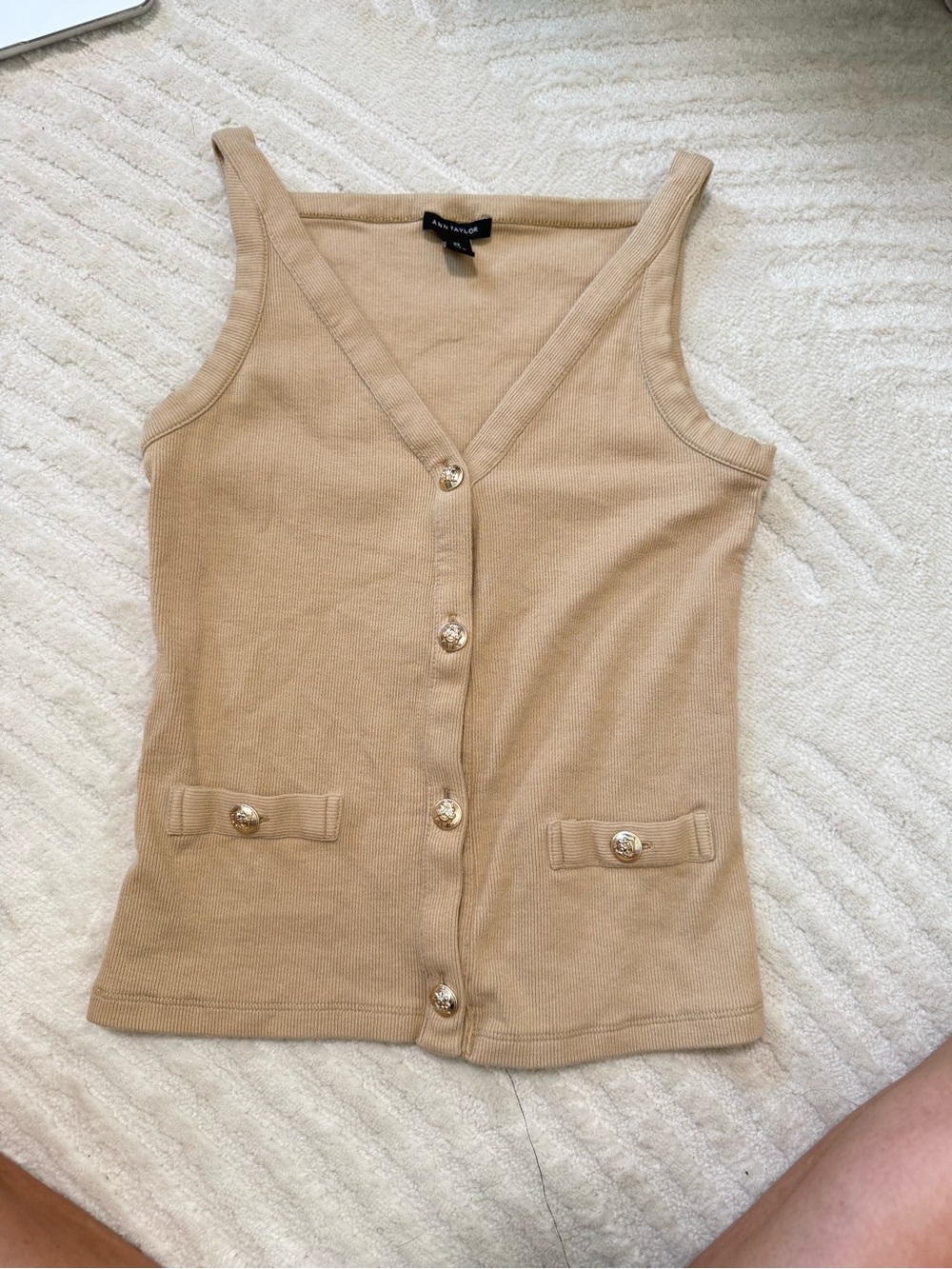 Ann Taylor Tan Knit Button-Front Tank